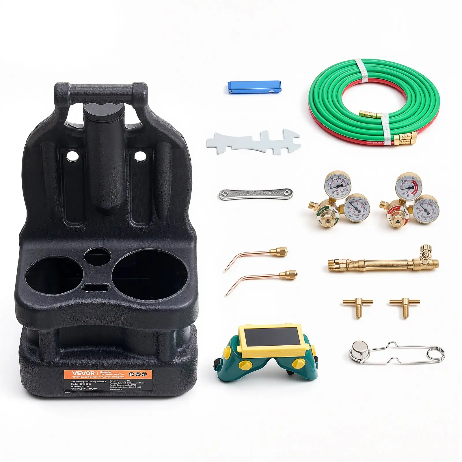 VEVOR Oxygen Acetylene Torch Kit with Check Valves, Gas Welding Torch Kit, Portable Oxy Acetylene Brazing Set with 15FT Twin-Hose, 2 Welding Tips, 2 Regulators Cylinder Holder for Metalworking