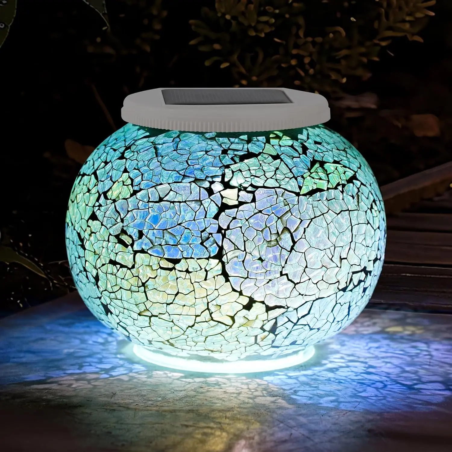 Solar Globe Stained Glass Mosaic Lights - Color-Changing Waterproof Lamp for Outdoor Decor, Indoor Table Use, Patio Party Christmas Decorations