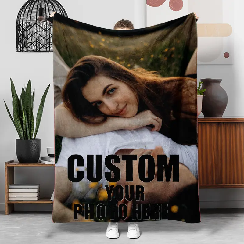 Personalized Photo Print Flannel Blanket - 1 Plush Stain-Resistant Double-Sided Indoor Bedspread/Throw, Mobile/Computer Photo Upload Support, Ideal Friend Gift, All-Season Warmth, Indoor Use