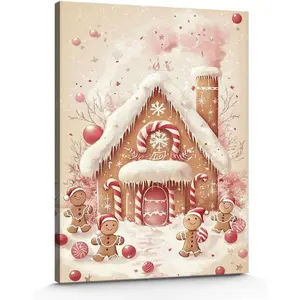 GSPQAZ Gingerbread House Christmas Wall Art - Festive Holiday Canvas Print for Vintage Christmas Decor 16x24inch-Unframed