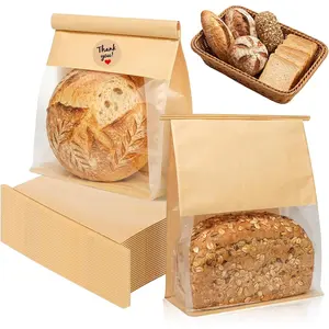 30 count Bread Bags for Homemade Bread, Heavy Duty with Tin Tie Lock & Clear Window, 11"x8.7"x4.3", Large Sourdough Bread Bags, Stickers Included for Loaves, Cookies, Popcorn, Hamburgers