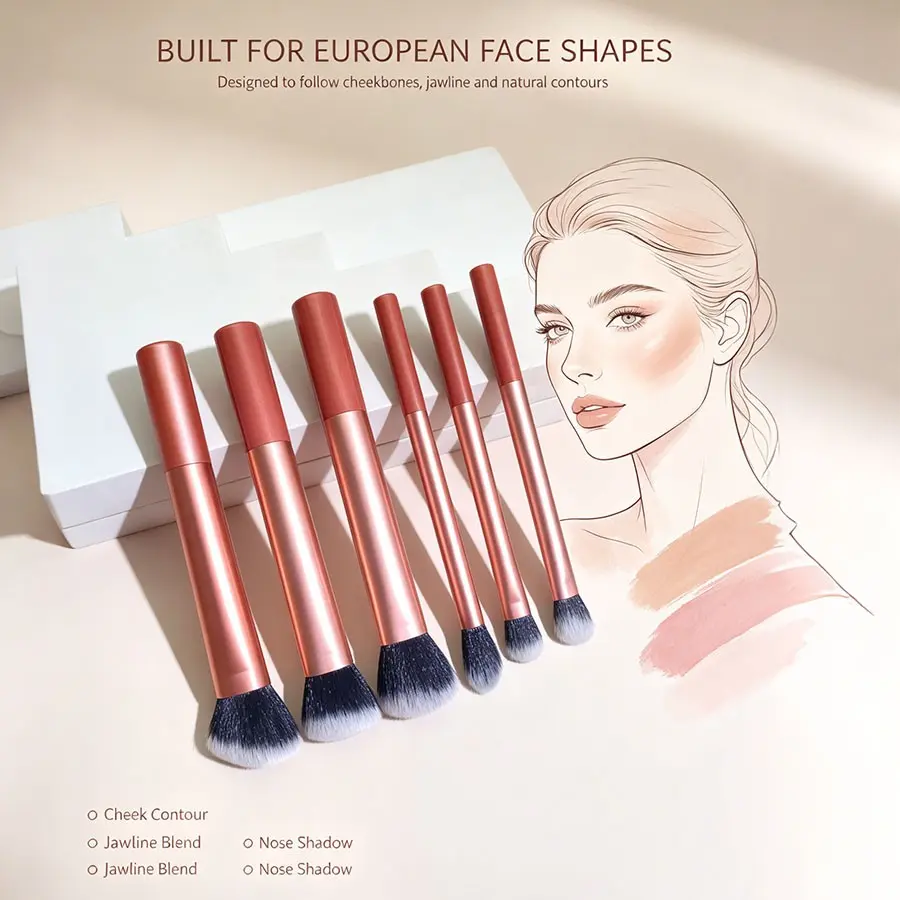 New 6-Piece Professional Makeup Brush Set, Soft Synthetic Brushes for Foundation, Concealer, Highlighter, Contour, Eyeshadow, Portable Travel Kit