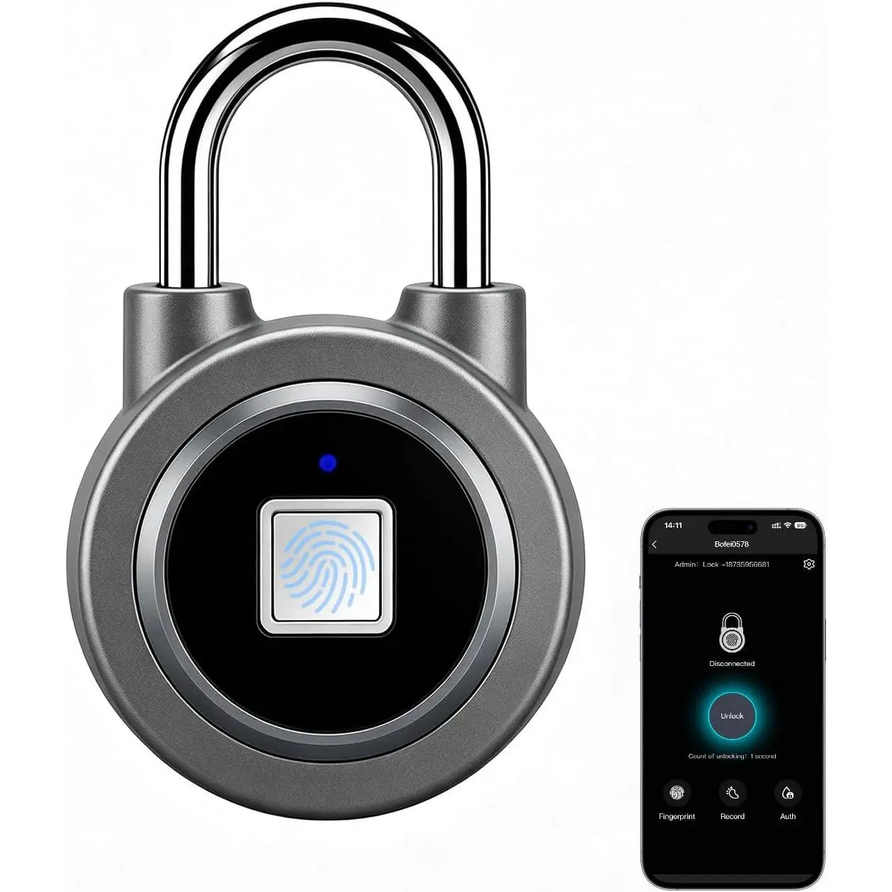 Fingerprint Padlock  Fingerprint Gym Lock for Locker, Biometric Padlock   Padlock, Rechargeable  Lock for Gym Locker, School Locker, Gate, Fence, Shed, Garage (Grey)