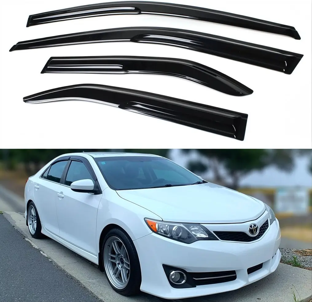 Window Visor Rain Guards for 2012-2017 Toyota Camry 4-Door Sedan, Curved Tape-On External Mount Deflectors, 4PC