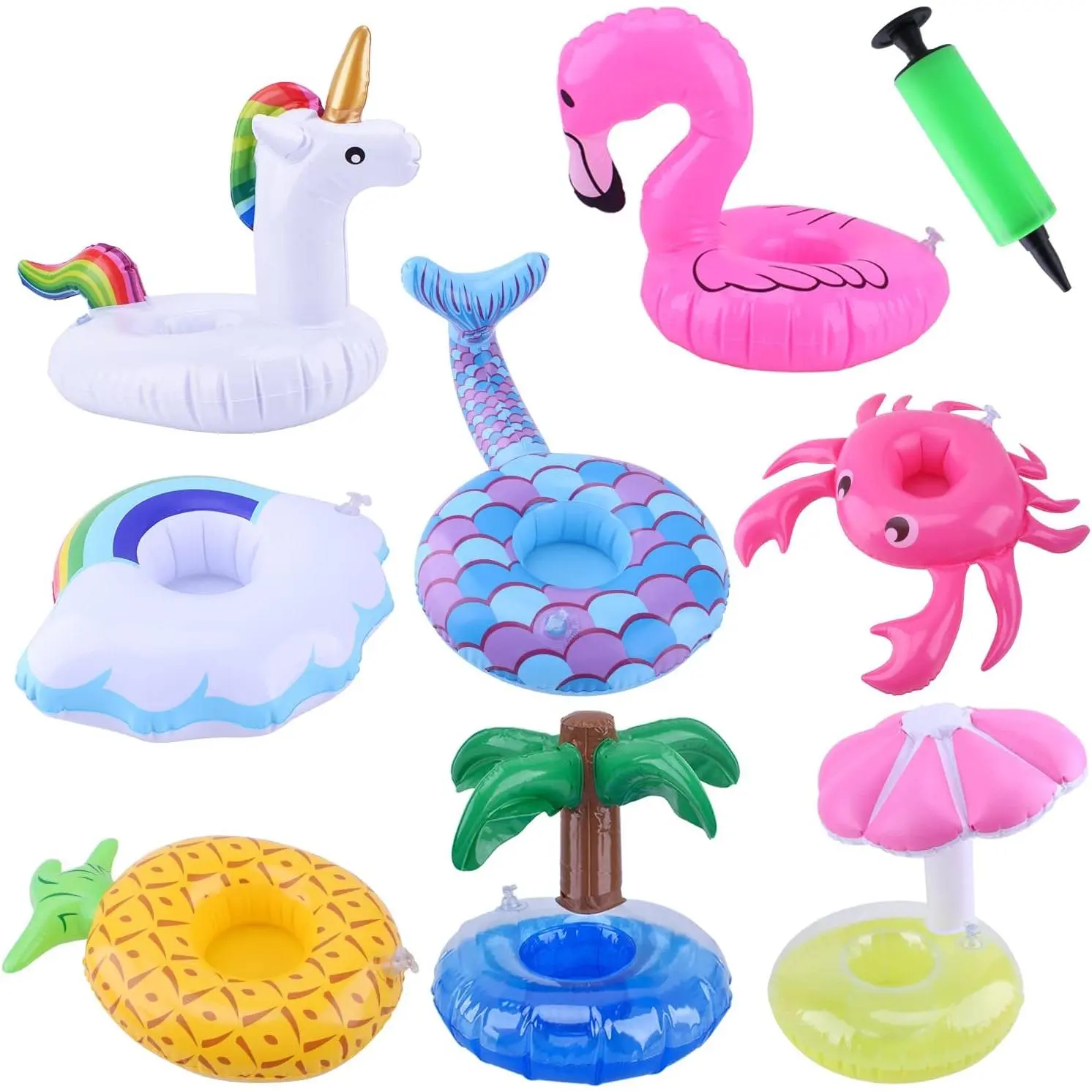 8 Pack Inflatable Drink Holders Cup Coasters - Swimming Drink Floats with Air Pump for Summer Pool Party