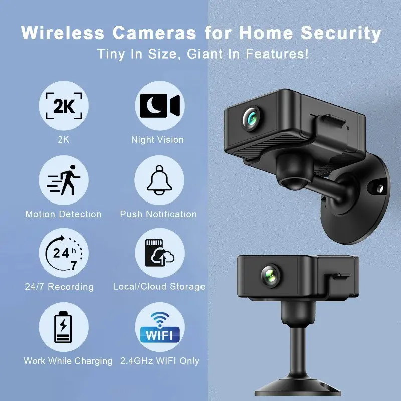 Mini WiFi Security Camera with Strong Magnet, HD Night Vision, USB Powered, Smart Ai Motion Detection, iOS Android APP, No Installation Needed