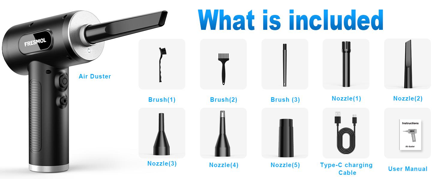 Compressed Air Duster-3 Gear Adjustable 100000RPM Electric Air Duster with LED Light, Rechargeable Cordless Air Blower for Keyboard Electric Devices Cleaning. Replaces Compressed Air Cans (Black)