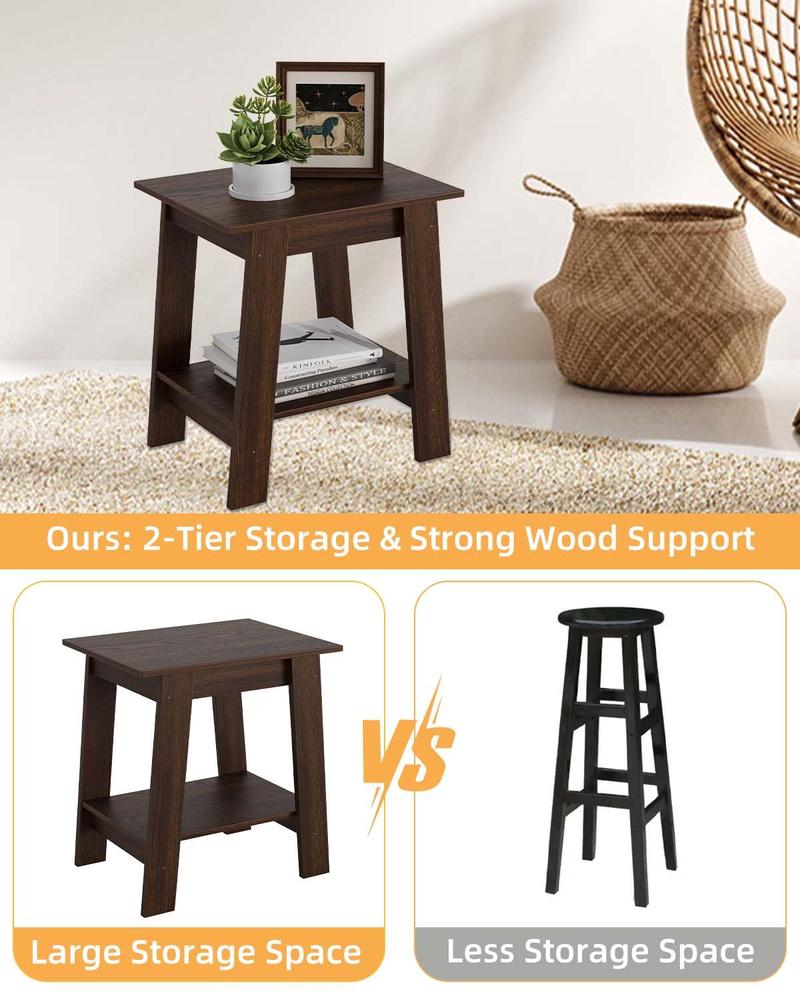 Farmhouse Rustic End Table with Storage Shelf, 2-Tier Narrow Accent Table for Living Room & Bedroom