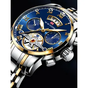 Men's Digital Watch with Skeleton Window, Luminous, 30M Water Resistant, Stainless Steel Strap, 41mm Round Case