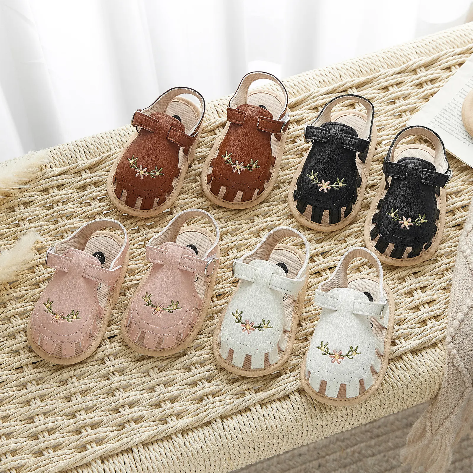 Infant Baby Girls Boys Sandals Summer Flower PU Leather Sandals Newborn Crib Shoes First Walkers Prewalkers Shoes