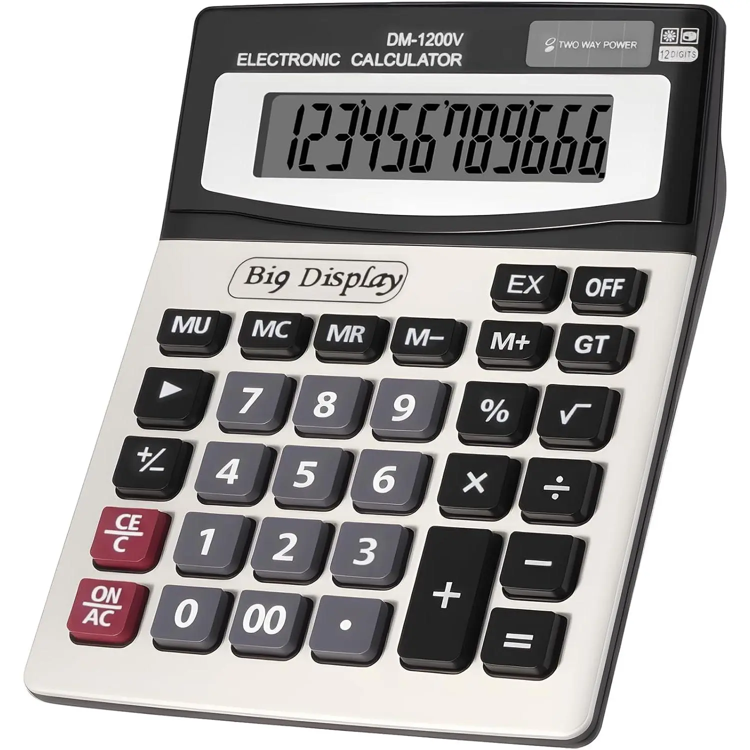 Desk Calculator, 4in LCD Display,12 Digits,Solar  |  Power, Calculators Desktop With Big Buttons, Auto Shut-off, Calculator for Office School  Business  Black