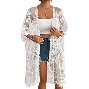 Lace Kimonos for Women 2025 Swim Cover Up Summer Beach Coverup Open Front Sheer Kimono Cardigan(Gift)