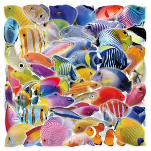 50pcs Coral Fish Colorful Transparent PET Stickers, Suitable for Scrapbooks, Diaries, Laptops, Water Bottles, Cars, Etc. A Gift with A Positive Message and A Design Based on Faith.