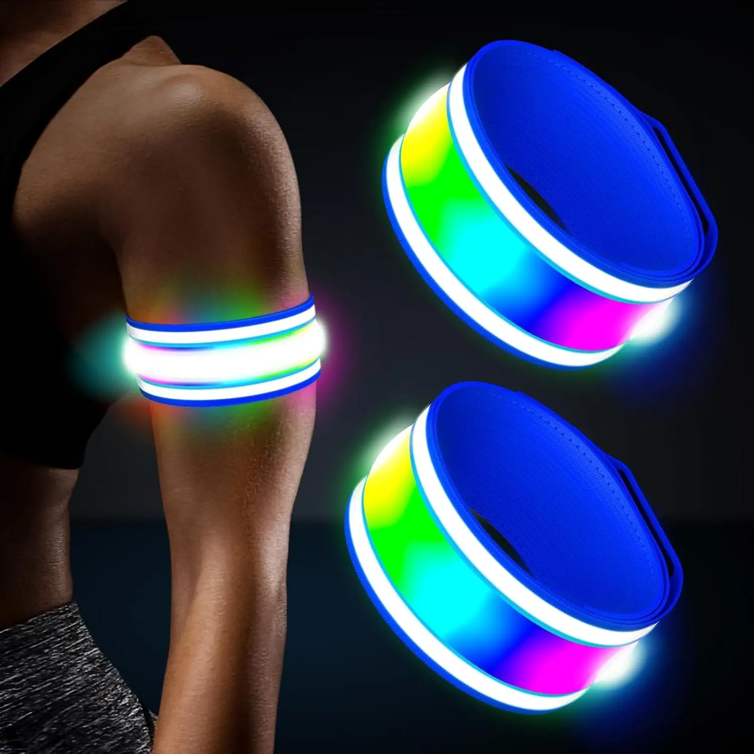 Rechargeable LED Running Armbands 2 Pack, Light Up Arm Bands for Night Walking, High Visibility Reflective Running Gear for Night Safety Light Up Wristbands for Runners