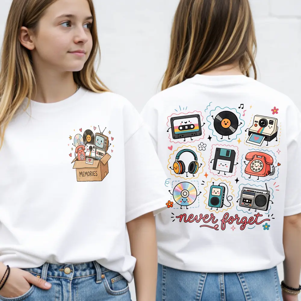 Never Forget T-shirt, Double-sided Printing Funny 90s Nostalgia Tee, Cassette Tape T-shirt, Retro Nostalgic Shirt, Funny Vintage Graphic, Rotary Phone T-shirt