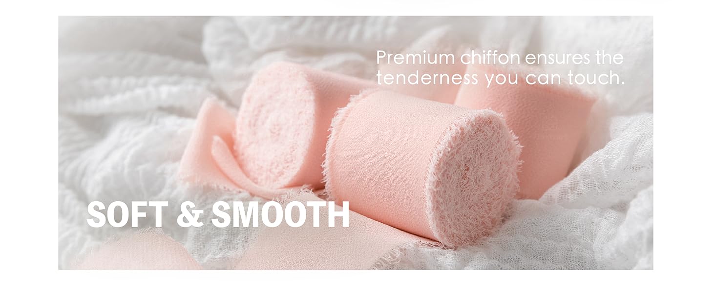 Pink Chiffon Silk Ribbon 3 Rolls 1.5" x 21 Yd Frayed Edges Ribbons for Wedding Invitations Bridal Bouquets Gifts Wrapping Crafts