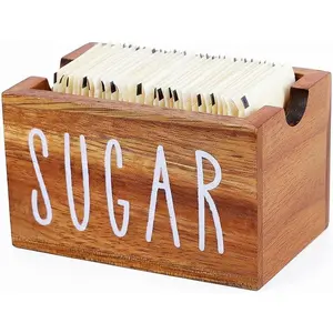 Sugar Packet Holder for Coffee Bar,Acacia Wood Sugar Packet Caddy,Sugar Holder Packets Container Small Tea Bag Organizer Condiment Packet Organizer for Office, Hotel,Drawer,Kitchen