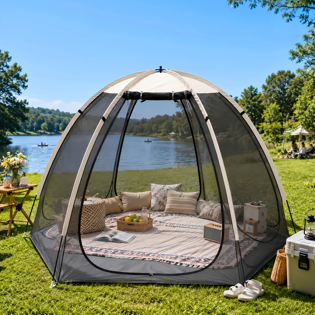 Portable Screen Awning Tent with Carrying Bag Shelter Mesh Wall Screen House Room Great for Picnics, Decks, Backyards, Beaches, Parks, Camping, And Outdoor Activities