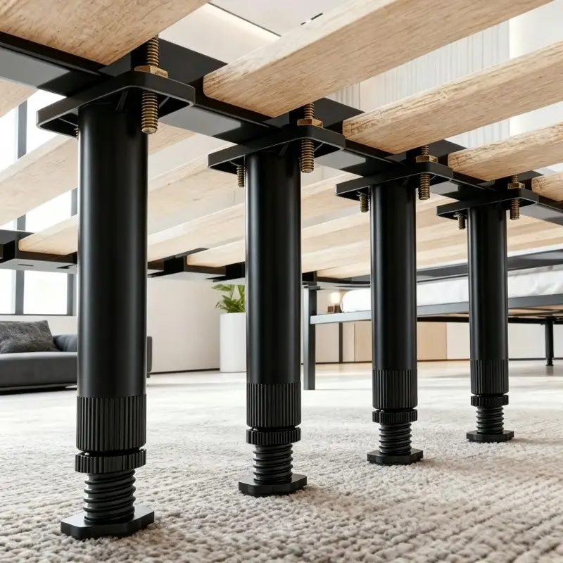 Adjustable Metal Furniture Legs, Extendable Bed Frame Legs (24-42cm), T-Type Replacement Legs, Anti-Slip Base, Includes Screws