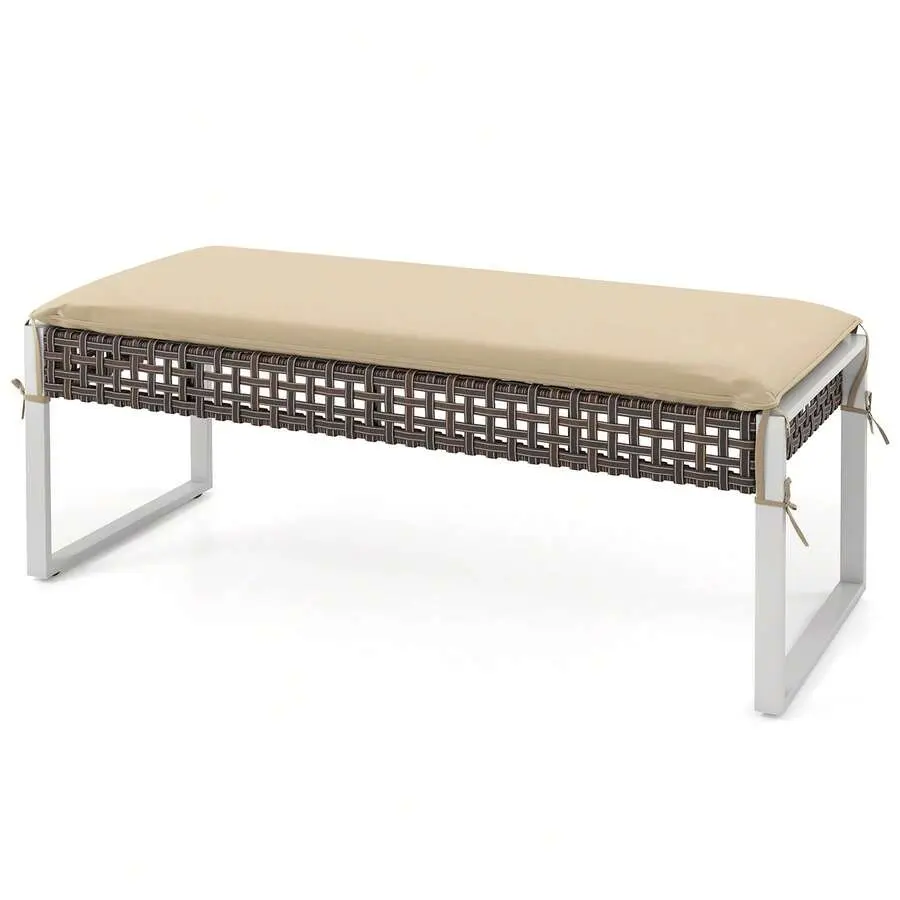 43 Inch Patio Rectangle Ottoman W/ Metal Legs & Seat Cushion