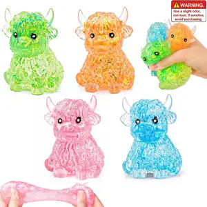 4Pack Highland Cow Glitter Squishy Fidget Toys,Stress Balls Squeeze Toy | Slow Rising,Maltose Filling,Sensory Anxiety Relief,Kids Autism Teens Adults Boys Girls,Christmas Birthday Gift Party Favors