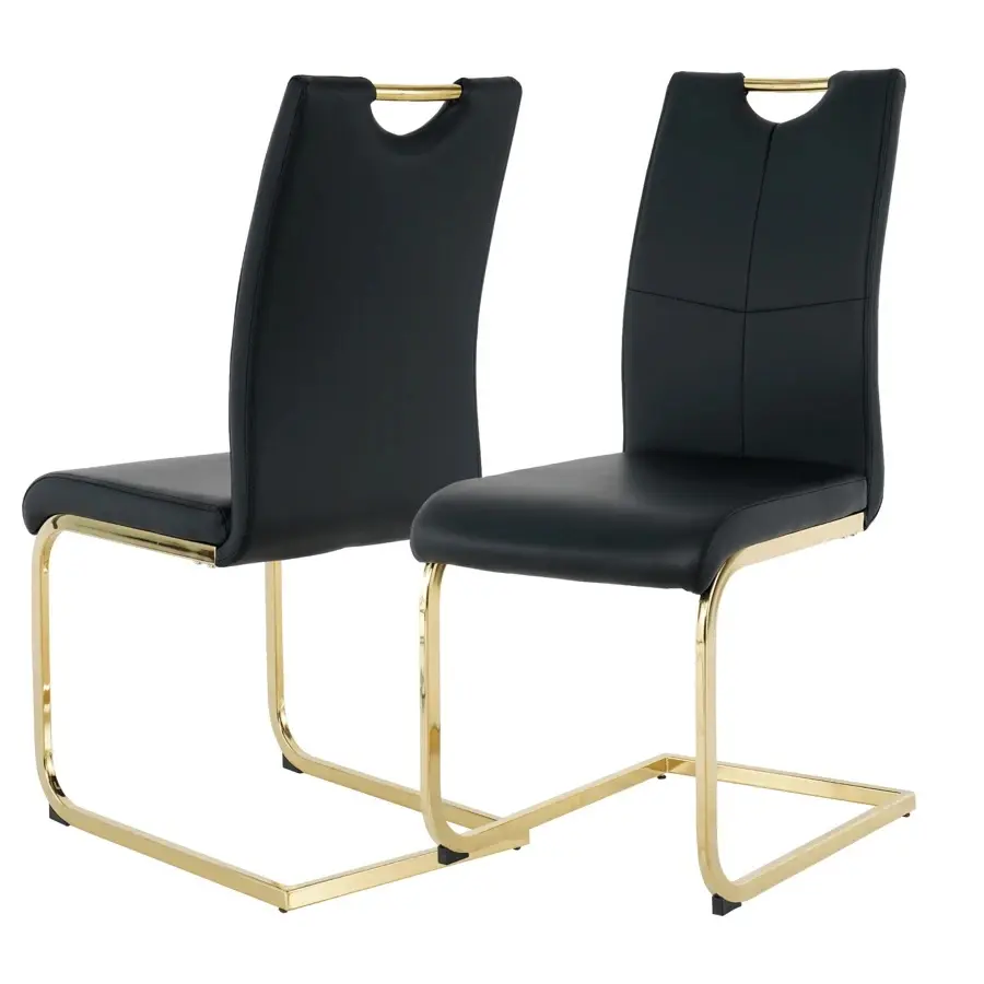Multiple Occasions Faux Leather Dining Chairs, Industrial Dining Chair with Metal Legs, Upholstered Dining Chairs, Accent Desk Chair, Living, Bedroom, Dining Room (Black, Set of 2)
