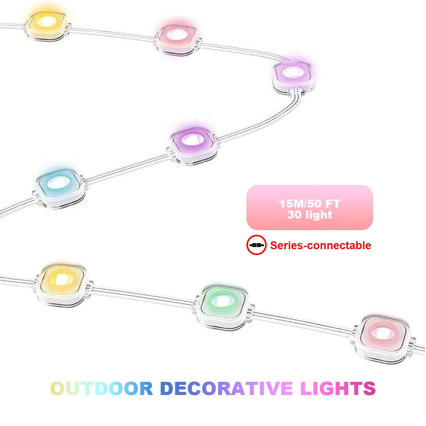 1 Pack Permanent DIY Outdoor Light Controlled by APP/Voice/Remote, RGB Smart Eaves Light, IP67 Waterproof, Suitable for Year-Round Outdoor Lighting on Roofs, Can be Used for Christmas, Holidays, 30 LEDs, 15 Meters, Extendable, Outdoor Waterproof Lights