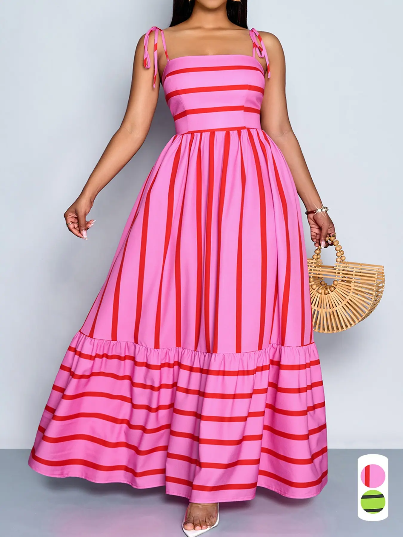 Summer Elegant Striped Dress for Women, Plus Size Sleeveless Backless High Waist Long Dress, Fashionable Summer for Ladies