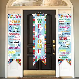3 count World and Cup Banner Soccer Pennant Welcome Flags with 3 International Flags Banner for 2026 World and Cup Party Decor and  Events .2x11.8 Inches
