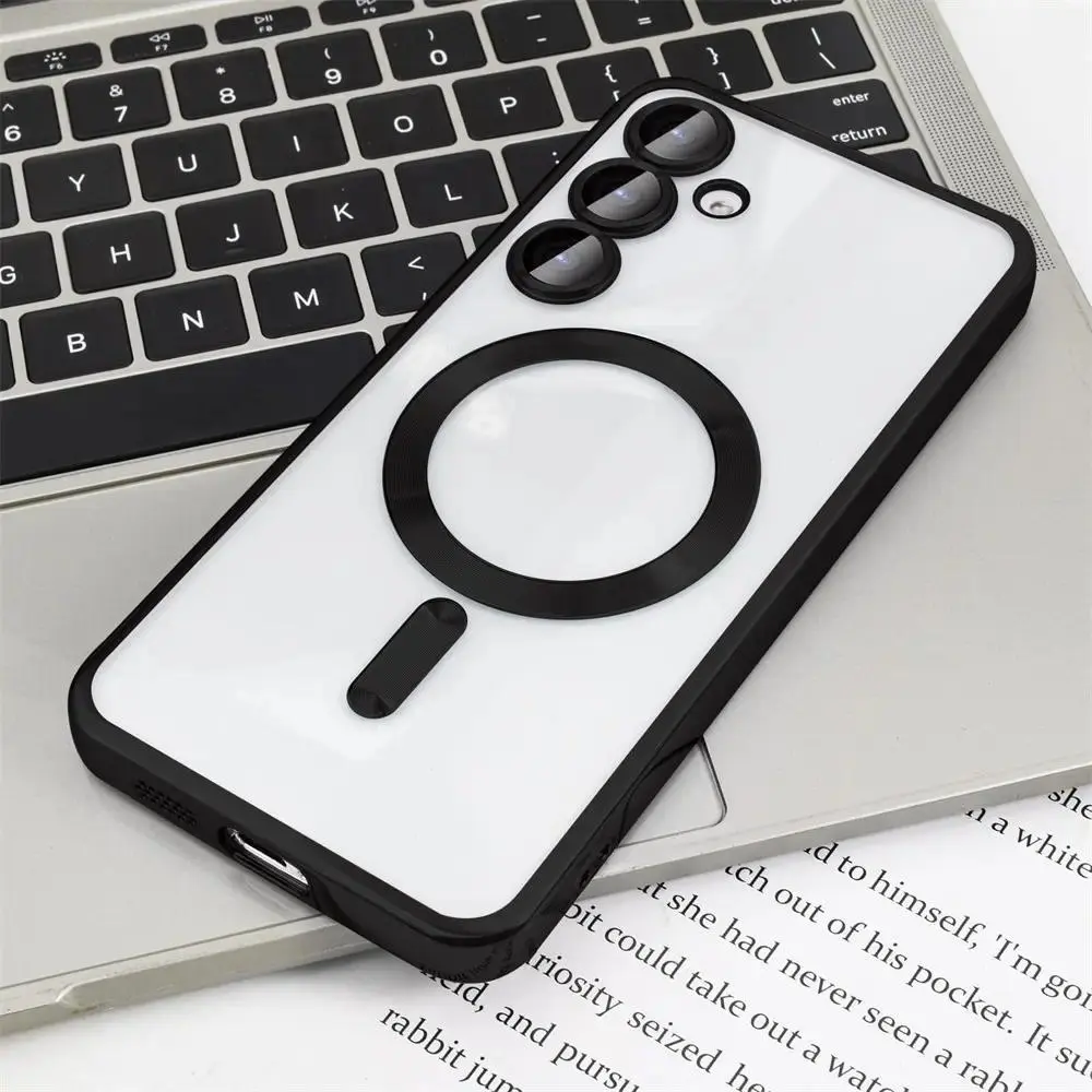 Compatible with S24, S23, S22, S21, S20 FE Ultra Plus, S24 FE, Note20 Ultra, Electroplated Clear Weak Magnetic Protective Phone Case HNZ0151