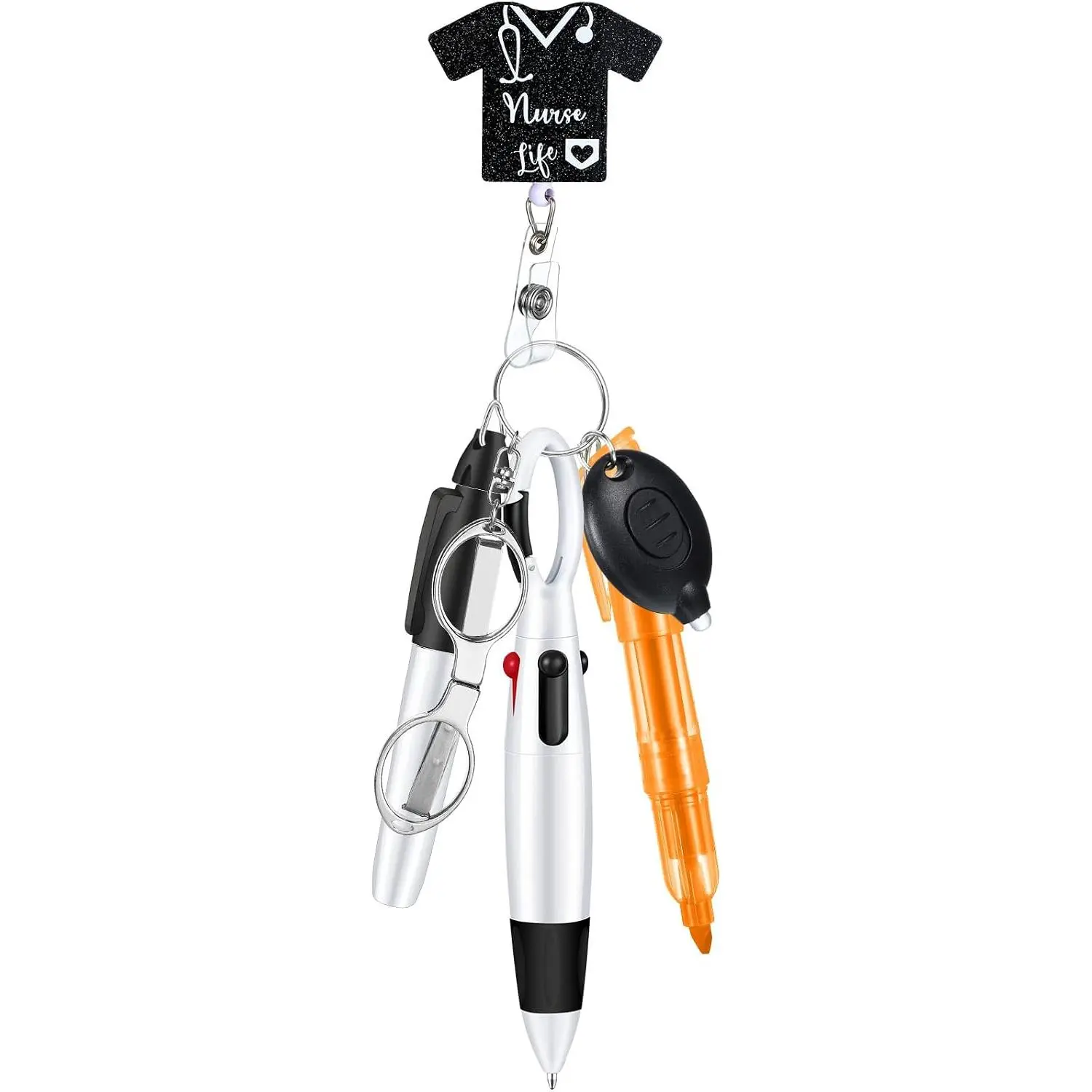 6 count Nurse Pen Set Include Permanent Marker Pen Badge Clip Ballpoint Highlighter Foldable  LED Flashlight  Appreciation Gifts Nurse Accessories for  Week(Black)