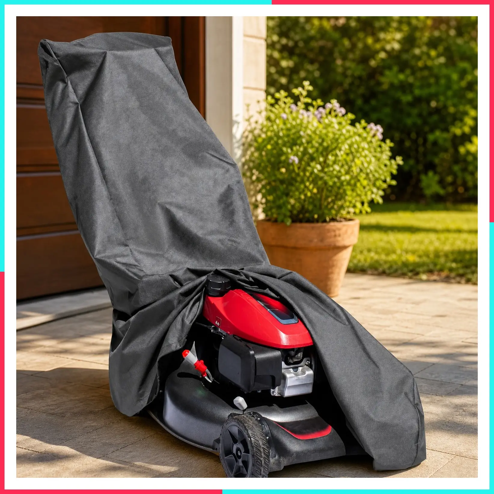 Lawn Mower Cover, Premium 600D Waterproof, Black - Heavy-Duty Waterproof Fabric with UV-Resistant Thread and Double-Stitched Seams, Universal Fit for Push Mowers
