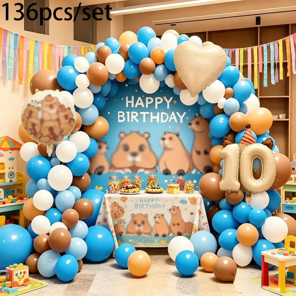 Cartoon Theme Party Balloon Set, Blue Latex and Cartoon Balloons, Perfect for Kids Birthday Parties and Celebration Decorations, Balloon Party Supplies