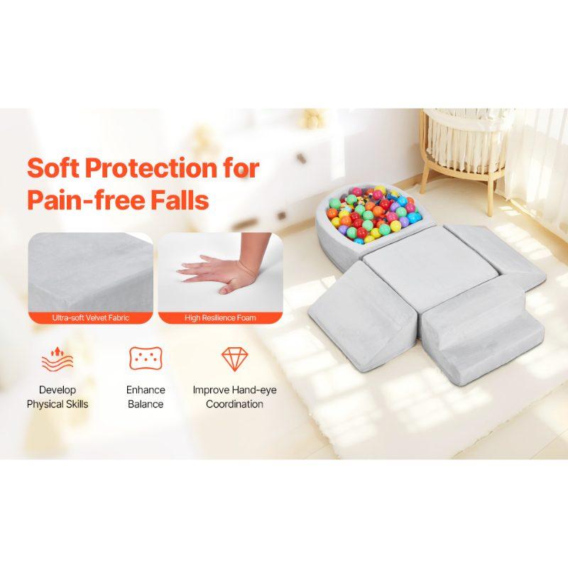 VEVOR Climbing Toys, 5-Piece Set, Foam Climbing Blocks for Toddlers 6 Months to 3 Years, Baby Climbing Blocks with Ball Pit (Balls Not Included), Indoor Climb and Crawl Activity Playset for Crawling