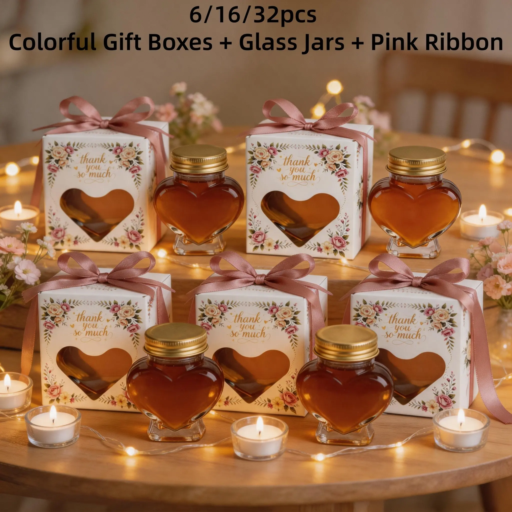 Mini Heart-Shaped Clear Glass Honey Jars, Gift Box Packaging, Ideal for Festive Gifts, Wedding Presents, Baby Shower Parties, 6/16/32pcs