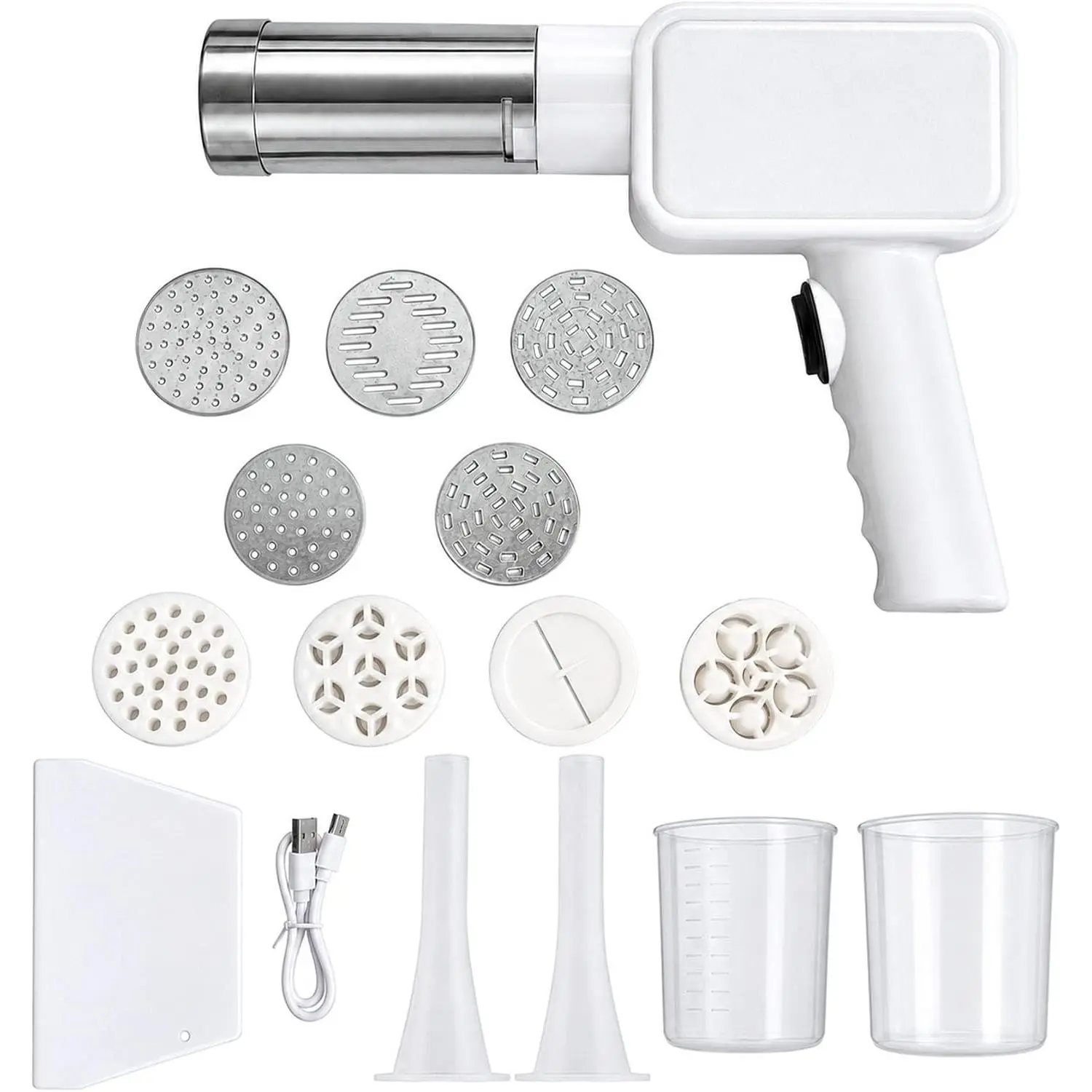 Electric Pasta Maker Machine, Cordless Handheld Noodle Machine | Potato Ricer 9-in-1 Automatic Noodle Maker Machine with Powerful Motor, Machine for Kitchen Home Restaurant (White)