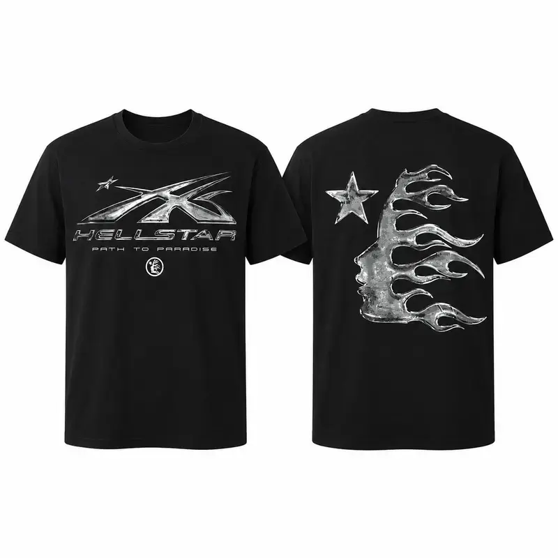 Unisex Pure  Short-Sleeve Graphic T-Shirt - Lightweight Knit Menswear Streetwear, Round Neck Casual Sport Top, Vintage Star Print, Machine Washable Tshirt