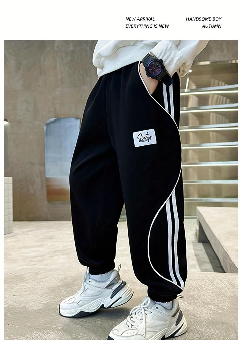 Tween Boy Loose Knit Long Pants, Casual Drawstring Sweatpants, Athletic Joggers, 8-12Y for Campus, Outdoor Spring/Fall Wear, Perfect for Outdoor, Outdoor Activities, Knit Sweatpants, Sporty Look, Soft Texture, Comfortable Material, Athletic Pants