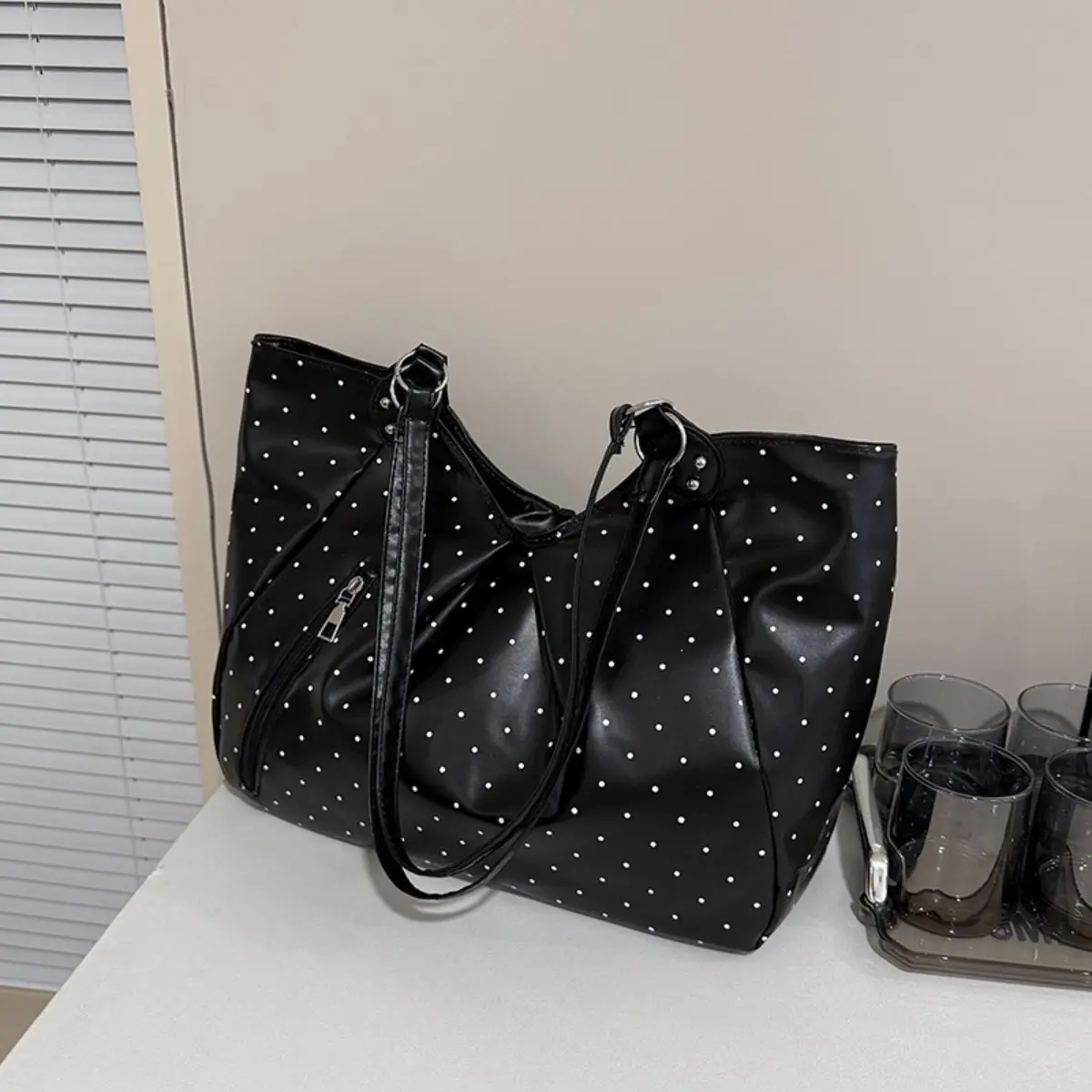 Women’s Polka Dot Tote Bag, Large Capacity Shoulder Handbag, Casual Work & School Bag, Versatile Everyday Carryall