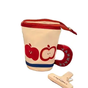 Apple cup pencil case, high aesthetic value, 3D flip pen holder, stationery storage, student vertical bucket storage bag
