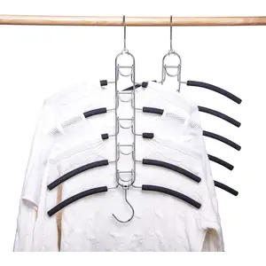 2 Pack 5 in 1 Anti Slip Clothes Hangers,Space Saver Magic Metal Hangers,Multi Layers Wardrobe Clothes Rack,Heavy Duty Metal Blouse Hanger Closet Storage Organizer