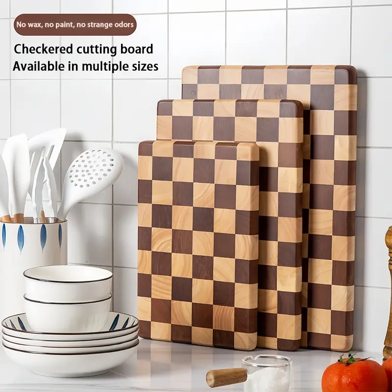 1PC Creative Checkered Cutting Board Home Chopping Board Mosaic Vegetable Cutting Board Kitchen Food Prep Board Fruit Solid Wood Board Non Slip Anti Bacterial Durable Easy Clean Serving Tray for Kitchen Restaurant Camping BBQ Use Eco Friendly Reversible