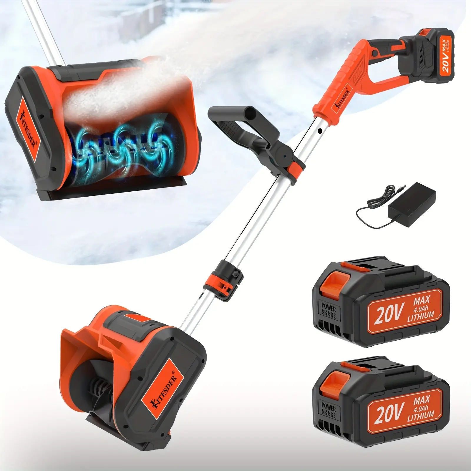 20V Cordless Snow Shovel, 12'' Clearing Width & 6'' Depth, 20ft Snow Throwing Distance, 4.0Ah Rechargeable Battery, Ideal for Sidewalks, Steps, Small Driveways - Moderate Snow Effortlessly, Step Clearing, Christmas Gift, Shipped From Local Warehouse