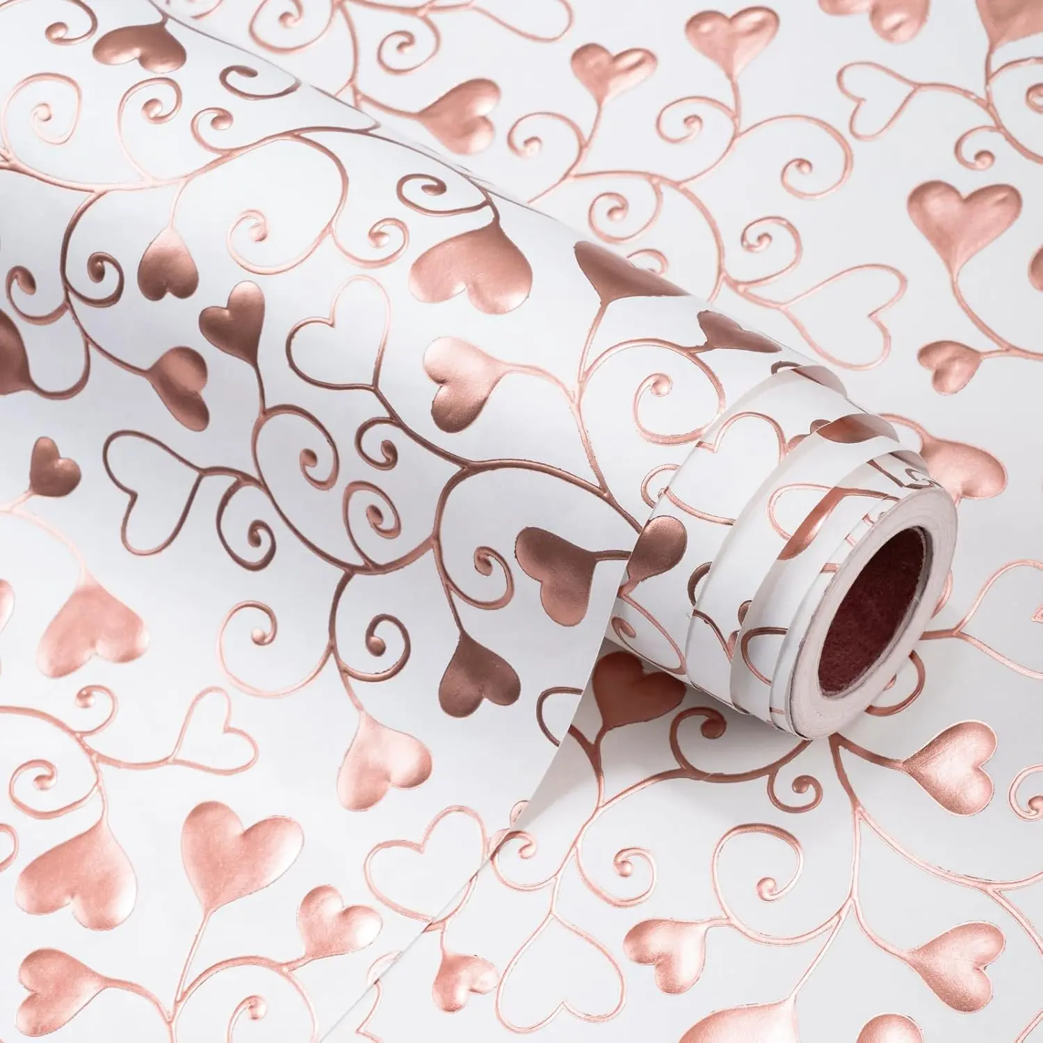 Heart Wrapping Paper - Mini Roll - 17 inch x 16.5  - Embossed Love Heart with Rose  Foil Wrapping Paper for Valentines Day, Wedding, Anniversary, Birthday