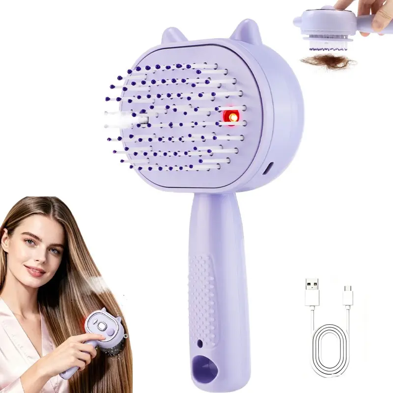 Electric Mist Spray Massage Comb, Red-Light Anti-Tangle Hair Steam Brush for Dry Frizzy Hair, Scalp Care & Hydration Hair Care Massaging Comb for Ladies