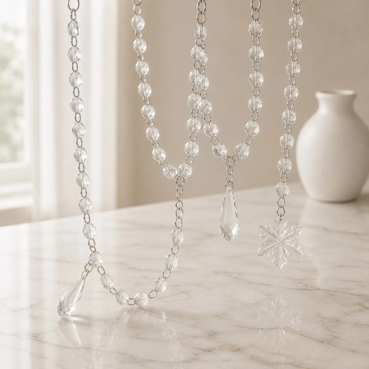 Shimmering Snowflake Christmas Decoration Chain, Dreamy Winter Wonderland Effect, Holiday Hanging Decorations for Festive Gatherings