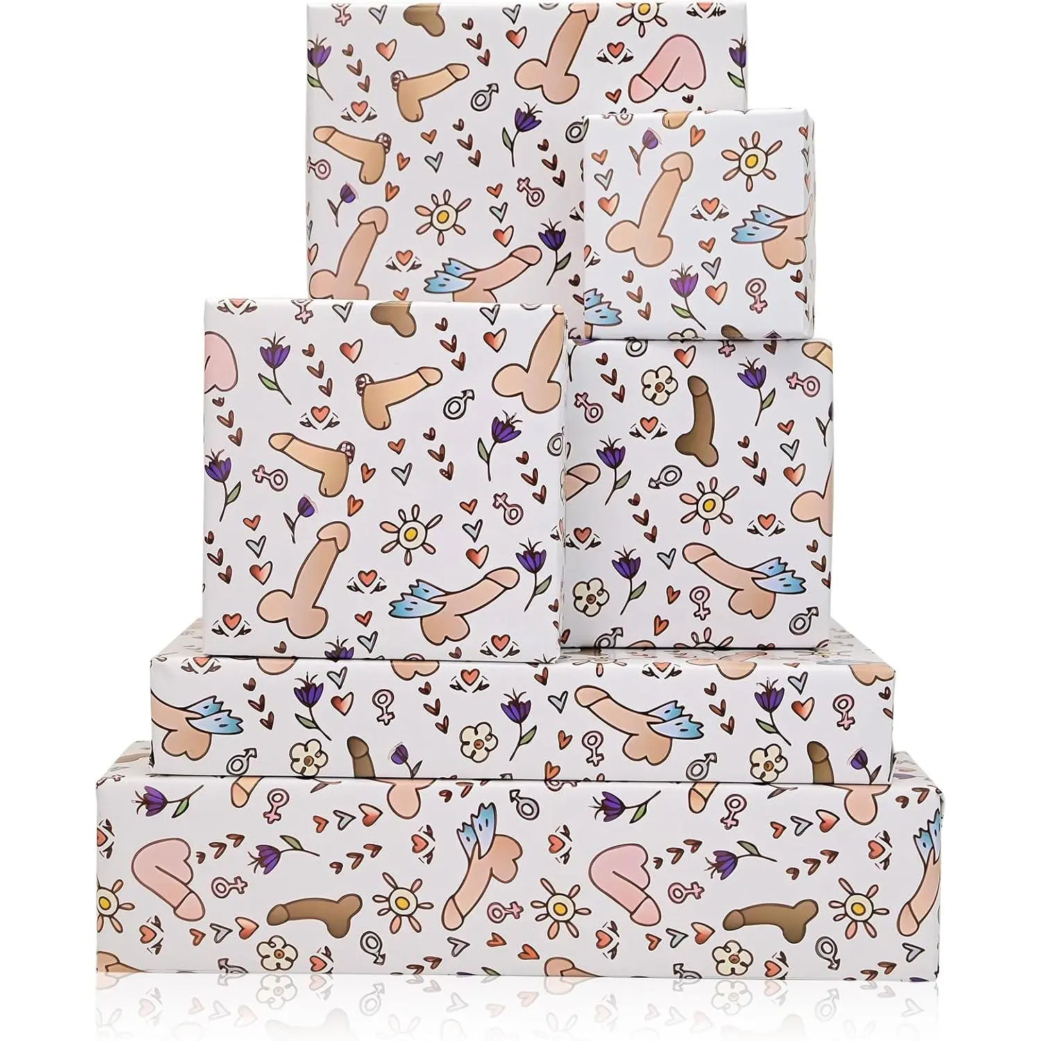 Funny Wrapping Paper 6 Pc Rude Shape for Adult Friends Men Women Gay Anniversary Birthday - 19.6 X27.8Inch