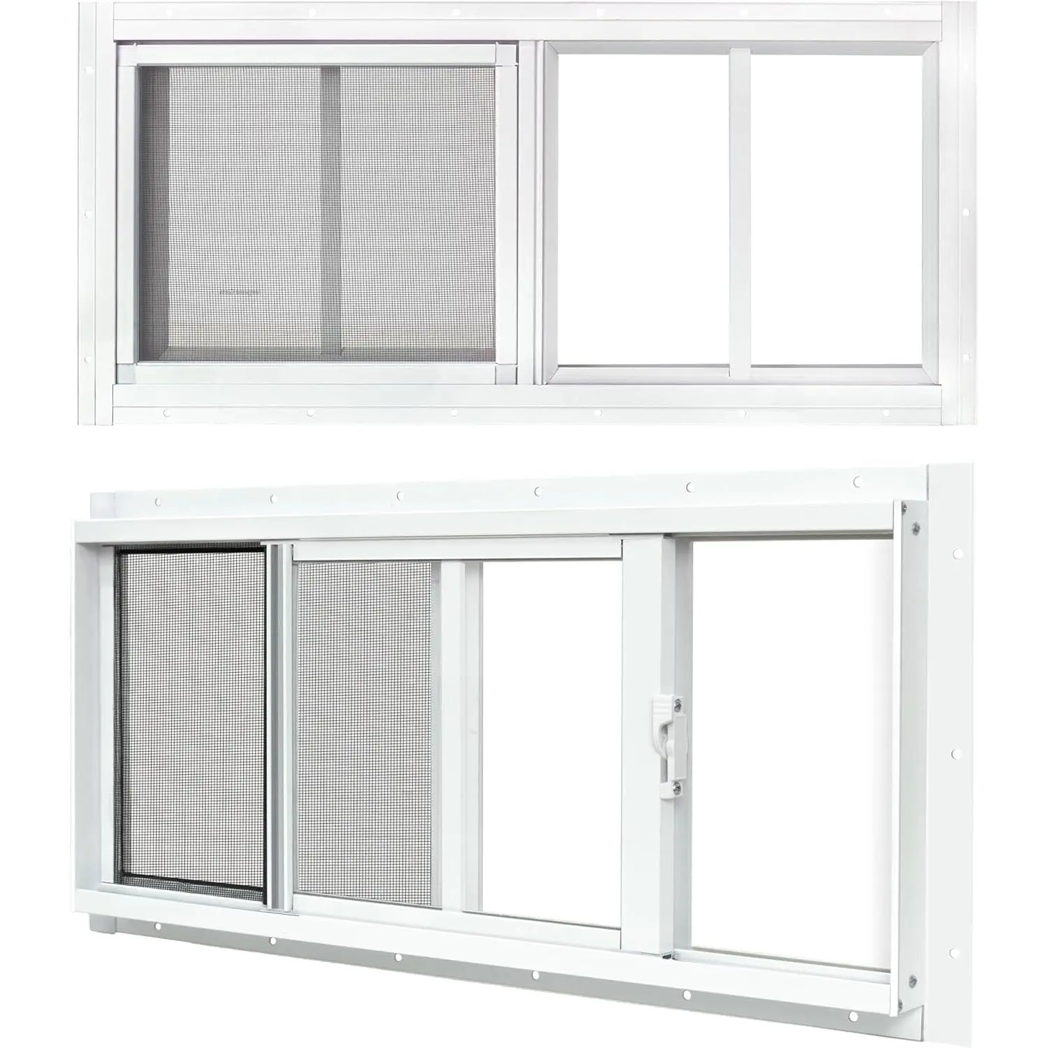 2-Pack Modern Sliding Shed Windows, 10"x18" White Rustproof Alloy Frame Transom Windows with Tempered Glass & Removable Fiberglass Screen, Suitable for Chicken Coop, Household