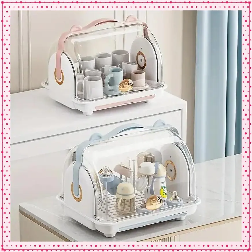 Baby Bottle Storage Box,  Count Dustproof Bottle Storage Rack with Lid, Baby Bottle Drying Rack, Bottle Holders, Baby Essentials