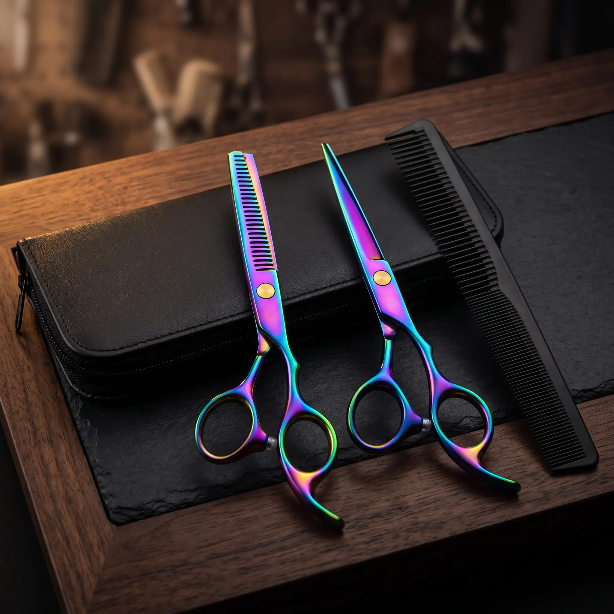 6-Inch Professional Japanese SS Stainless Steel Hair Cutting Shears Set - Barber Thinning Scissors Kit with Ergonomic Adjustable Lightweight Handle, Rustproof Electroplated Smooth Blades, Storage Option, Styling Comb for Men's Haircare, Wet/Dry, Clean Cut